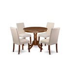 East West Furniture Ensemble de Table de Cuisine - Une Table Ronde de Salle à Manger et des Chaises Parson en Tissu Lin Crème, Acajou (Options de Pièces)