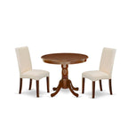 East West Furniture Ensemble de Table de Cuisine - Une Table Ronde de Salle à Manger et des Chaises Parson en Tissu Lin Crème, Acajou (Options de Pièces)