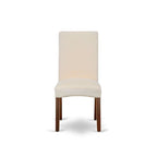 East West Furniture Ensemble de Table de Cuisine - Une Table Ronde de Salle à Manger et des Chaises Parson en Tissu Lin Crème, Acajou (Options de Pièces)