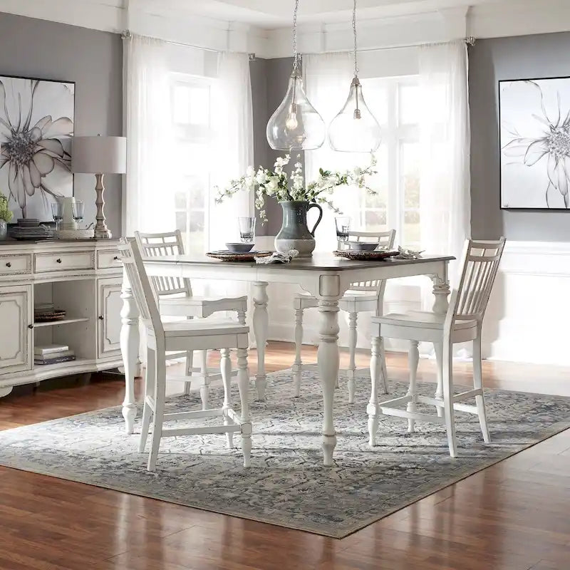 Ensemble de table de rassemblement Magnolia Manor Antique White Weathered Bark Opt 5 pièces