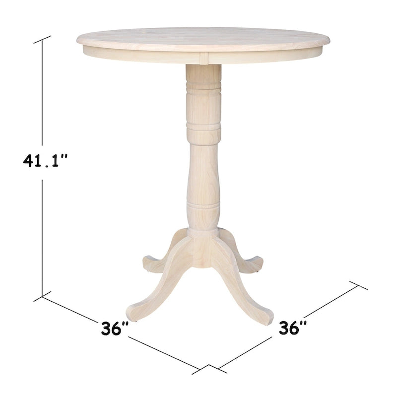 Table piédestal ronde, hauteur bar, non finie, 36 pouces, International Concepts
