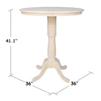 Table piédestal ronde, hauteur bar, non finie, 36 pouces, International Concepts