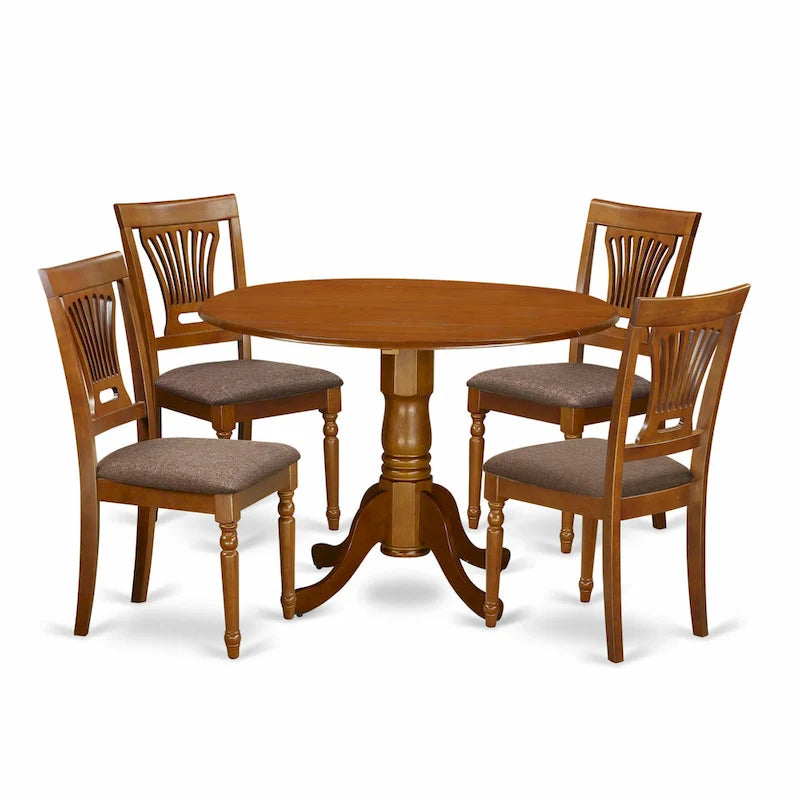 East West Furniture Ensemble de salle à manger 5 pièces comprenant une table de salle à manger ronde et 4 chaises de cuisine, marron clair (options de siège)
