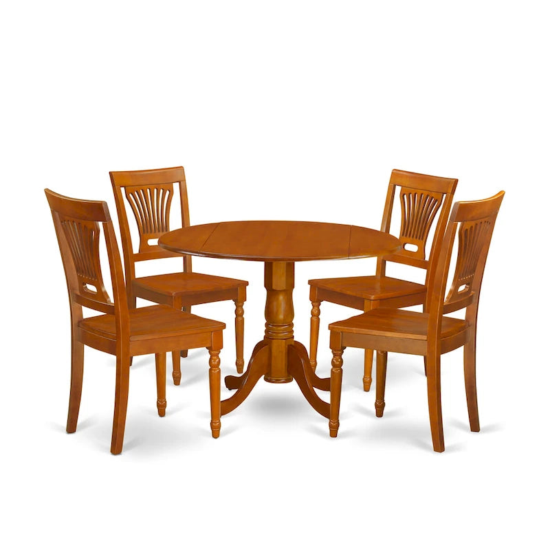 East West Furniture Ensemble de salle à manger 5 pièces comprenant une table de salle à manger ronde et 4 chaises de cuisine, marron clair (options de siège)