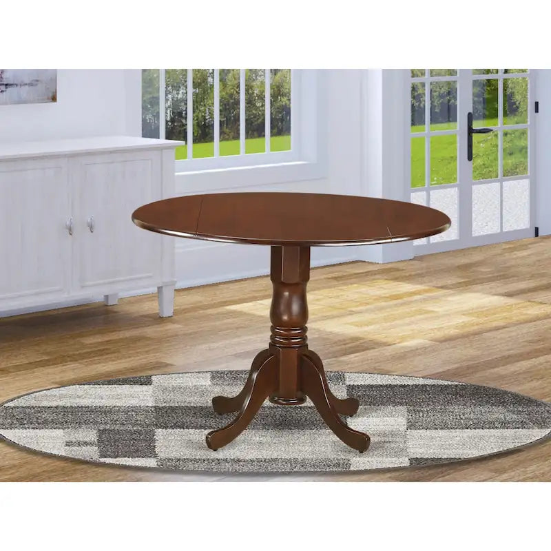 Table de salle à manger East West Furniture Dublin - un plateau de table rond en bois avec abattant et piédestal, (Options de finition)