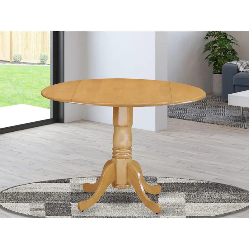 Table de salle à manger East West Furniture Dublin - un plateau de table rond en bois avec abattant et piédestal, (Options de finition)