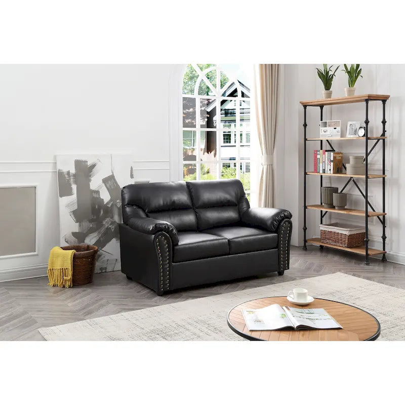 Causeuse en similicuir noir, canapé contemporain 2 places