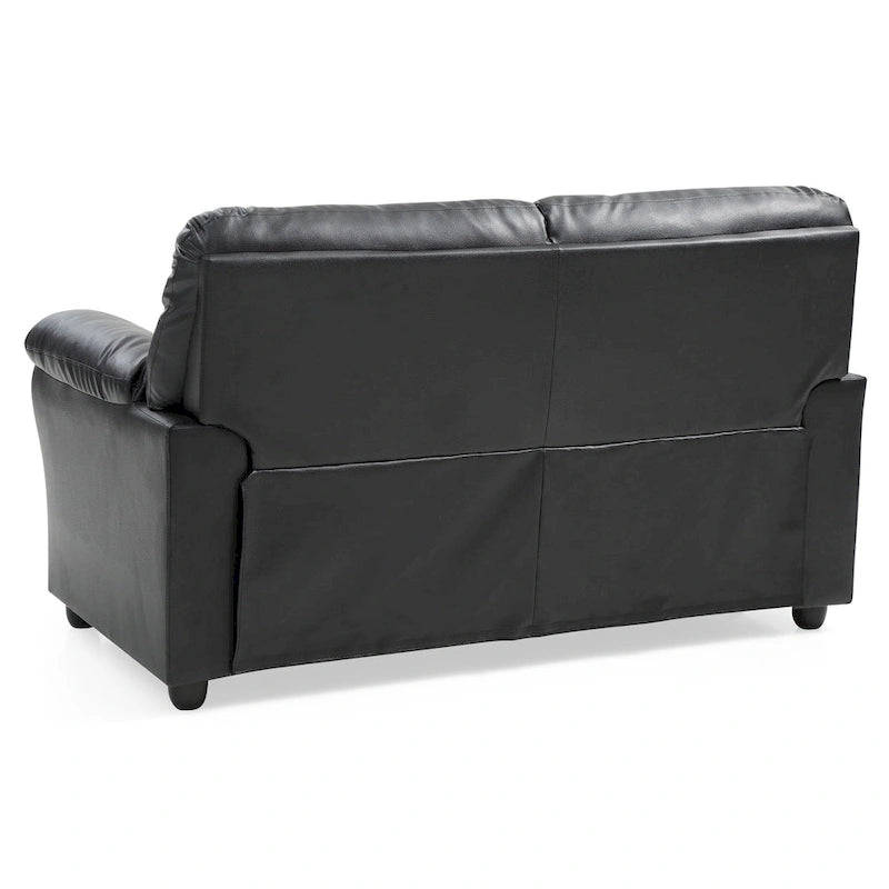 Causeuse en similicuir noir, canapé contemporain 2 places
