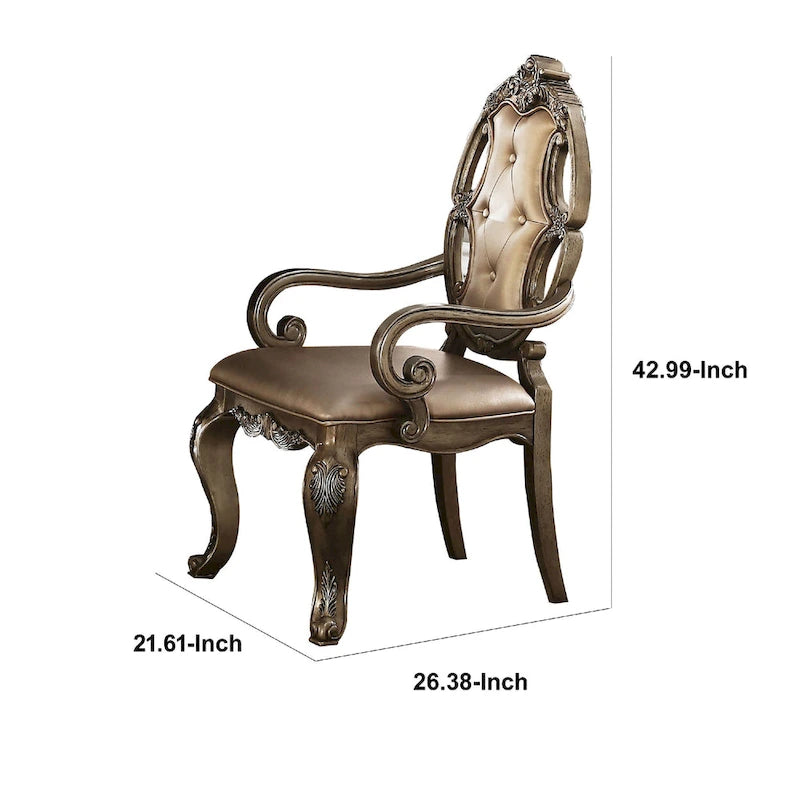 Chaise de salle à manger 66 cm, similicuir, lot de 2, or champagne