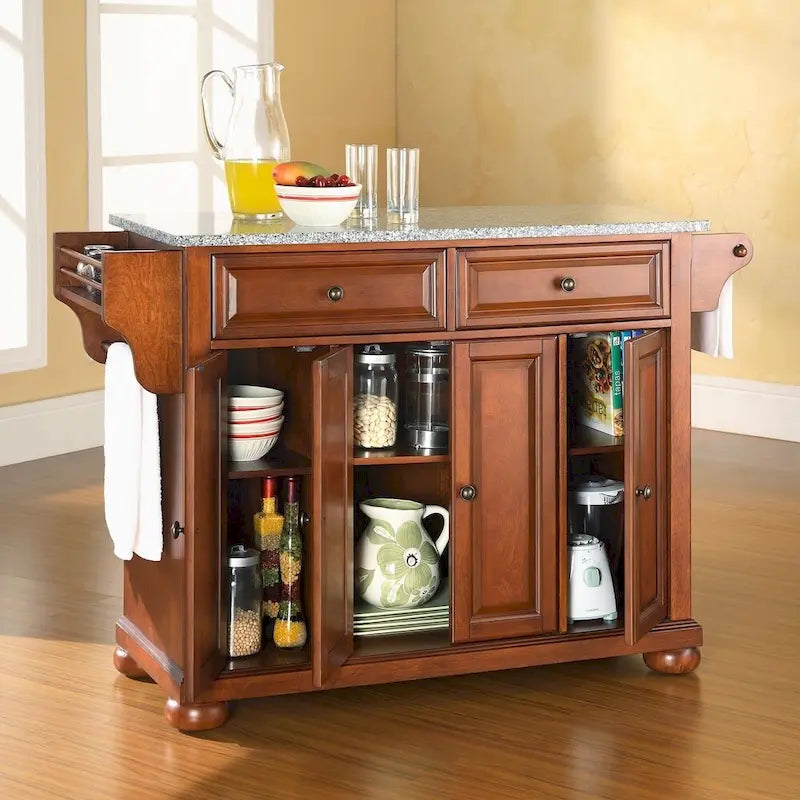 Îlot de cuisine Crosley Alexandria avec plateau en granit massif, finition Cerisier Classique - 51,5 L x 18 P x 34 H