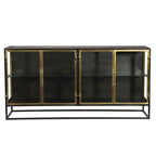 Brynlee 72 Gunmetal and Brass Finished Iron and Glass 4-Door Sideboard