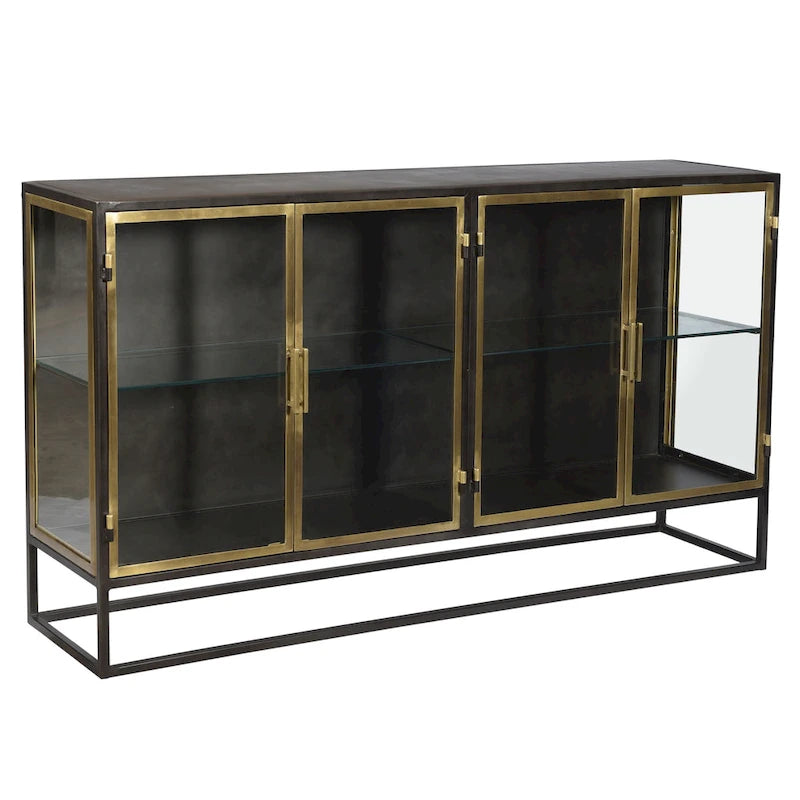 Buffet 4 portes vitrées Noir Kanon & Laiton, Style Industriel