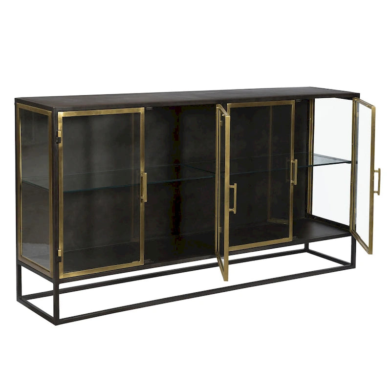 Buffet 4 portes vitrées Noir Kanon & Laiton, Style Industriel