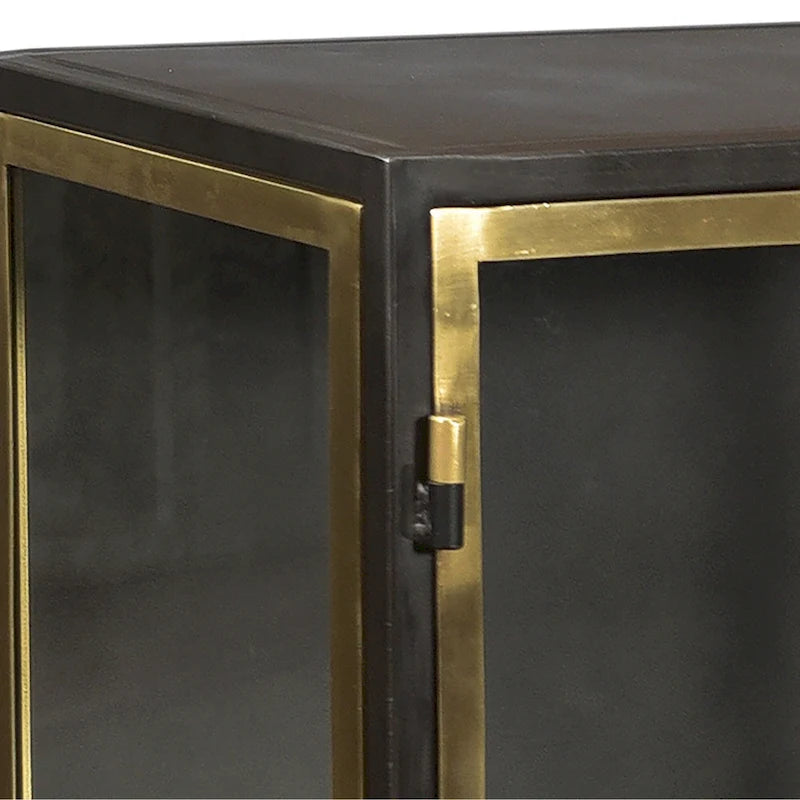 Buffet 4 portes vitrées Noir Kanon & Laiton, Style Industriel