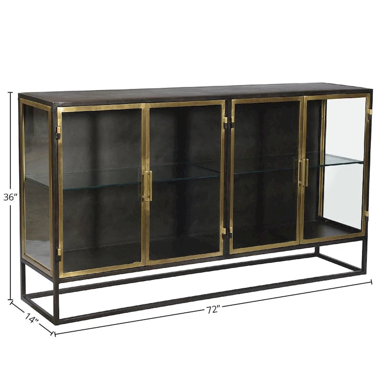 Buffet 4 portes vitrées Noir Kanon & Laiton, Style Industriel