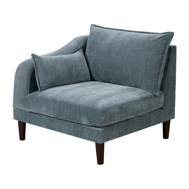 Fauteuil d'angle modulaire Rio 84 cm à bras unique, 2 coussins lombaires, bleu ardoise