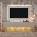 Meuble TV mural flottant 63 pouces, meuble TV LED mural avec finition brillante