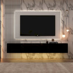 Meuble TV mural flottant 63 pouces, meuble TV LED mural avec finition brillante