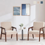 HUIMO Lot de 2 fauteuils d'appoint en bois massif marron/blanc/bleu rembourrés, de style moderne du milieu du siècle, pour salon
