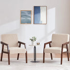 HUIMO Lot de 2 fauteuils d'appoint en bois massif marron/blanc/bleu rembourrés, de style moderne du milieu du siècle, pour salon