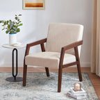 HUIMO Lot de 2 fauteuils d'appoint en bois massif marron/blanc/bleu rembourrés, de style moderne du milieu du siècle, pour salon