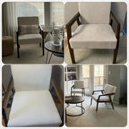 HUIMO Lot de 2 fauteuils d'appoint en bois massif marron/blanc/bleu rembourrés, de style moderne du milieu du siècle, pour salon