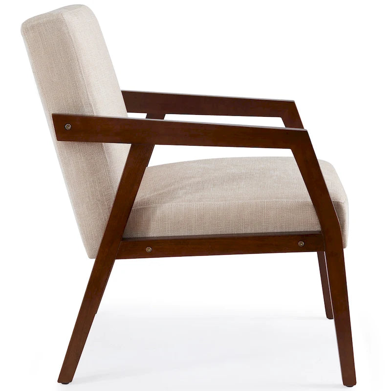 HUIMO Lot de 2 fauteuils d'appoint en bois massif marron/blanc/bleu rembourrés, de style moderne du milieu du siècle, pour salon