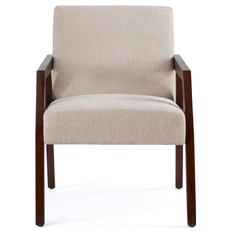 HUIMO Lot de 2 fauteuils d'appoint en bois massif marron/blanc/bleu rembourrés, de style moderne du milieu du siècle, pour salon