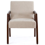 HUIMO Lot de 2 fauteuils d'appoint en bois massif marron/blanc/bleu rembourrés, de style moderne du milieu du siècle, pour salon
