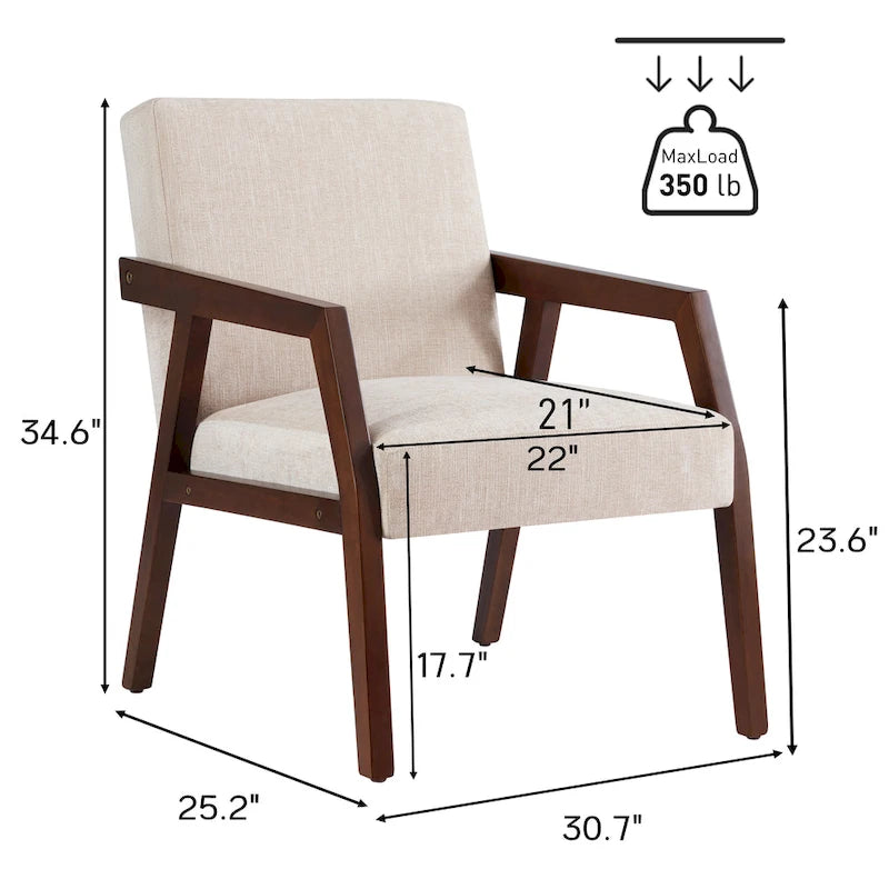 HUIMO Lot de 2 fauteuils d'appoint en bois massif marron/blanc/bleu rembourrés, de style moderne du milieu du siècle, pour salon