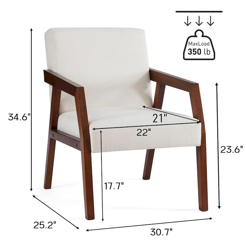 HUIMO Lot de 2 fauteuils d'appoint en bois massif marron/blanc/bleu rembourrés, de style moderne du milieu du siècle, pour salon