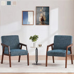 HUIMO Lot de 2 fauteuils d'appoint en bois massif marron/blanc/bleu rembourrés, de style moderne du milieu du siècle, pour salon