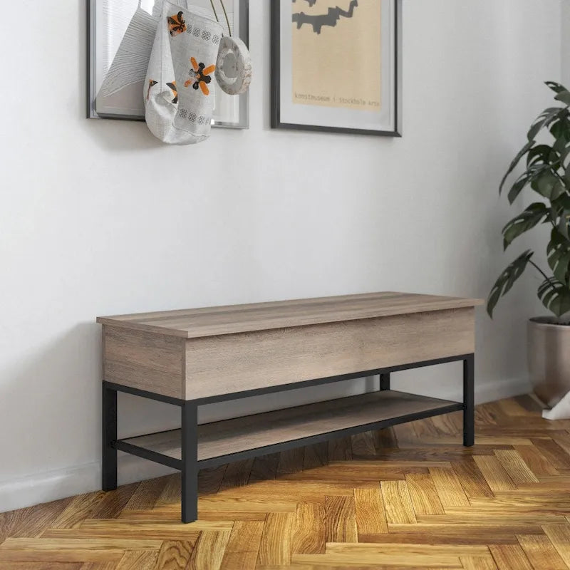 Farmhouse Entryway Bench with Hinged Lift Top and Storage