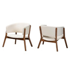 Fauteuil d'appoint Baron Mid-Century Modern en tissu bouclé crème et bois finition noyer brun, ensemble de 2 pièces pour salon