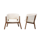 Fauteuil d'appoint Baron Mid-Century Modern en tissu bouclé crème et bois finition noyer brun, ensemble de 2 pièces pour salon