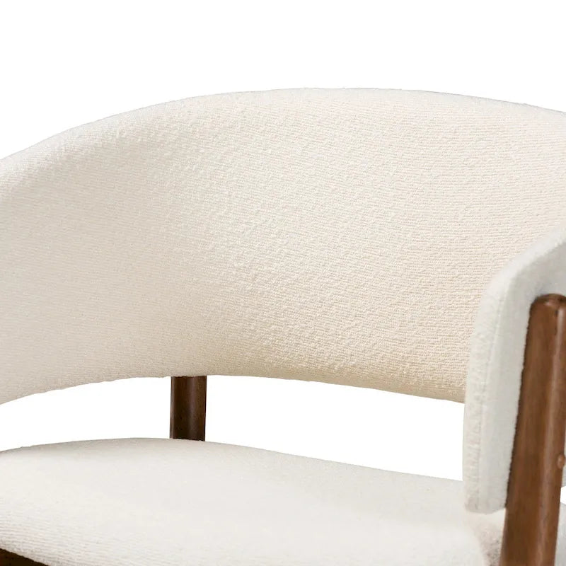 Fauteuil d'appoint Baron Mid-Century Modern en tissu bouclé crème et bois finition noyer brun, ensemble de 2 pièces pour salon