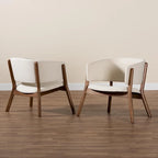Fauteuil d'appoint Baron Mid-Century Modern en tissu bouclé crème et bois finition noyer brun, ensemble de 2 pièces pour salon