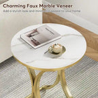 Petite table d'appoint ronde moderne avec cadre en métal doré et placage en faux marbre, en bois composite, pour le salon
