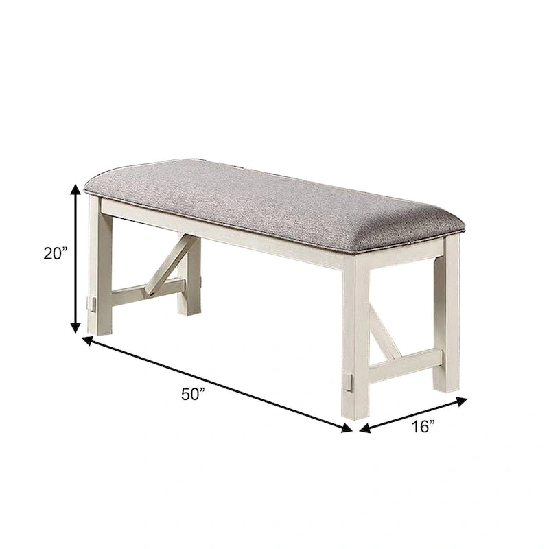 Banc de salle à manger capitonné gris, style ferme, 2-3 places, cadre en bois d'hévéa