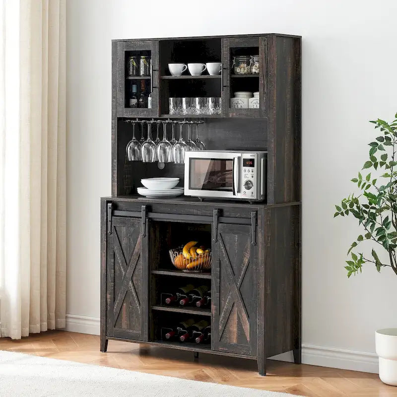 Meuble à vin de style campagnard de 42,5 pouces avec porte coulissante de grange – 15,7P x 42,5L x 69,6H