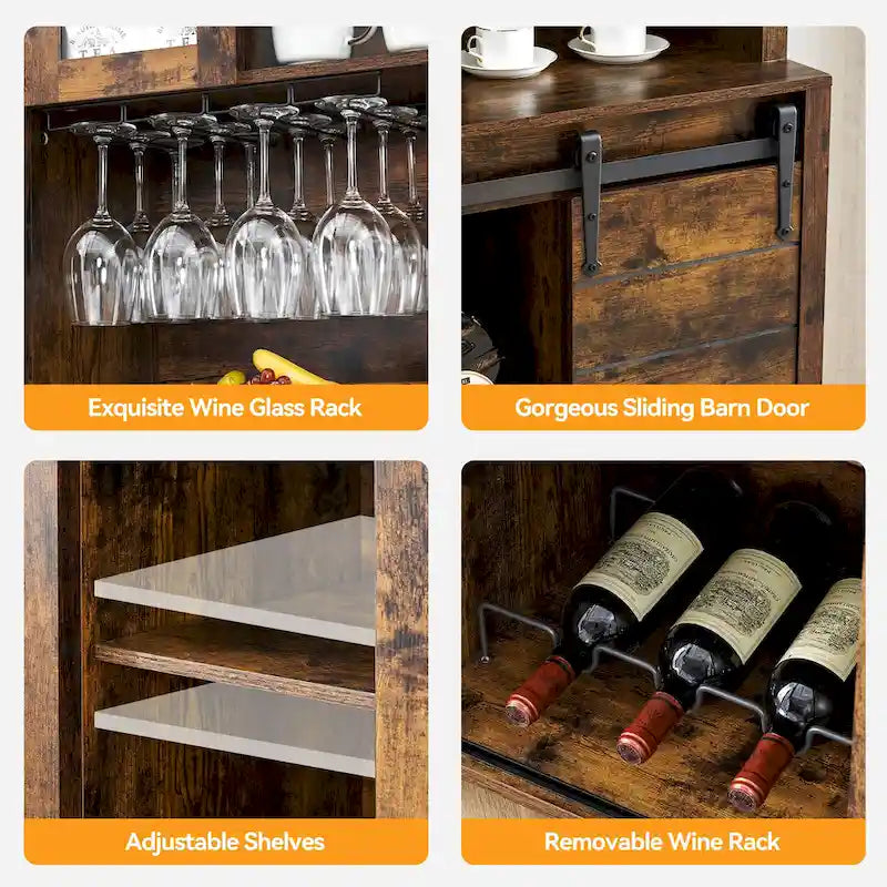 Meuble à vin de style campagnard de 42,5 pouces avec porte coulissante de grange – 15,7P x 42,5L x 69,6H