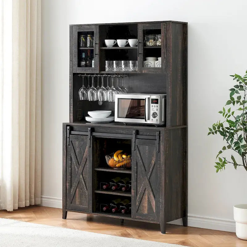 Meuble à vin de style campagnard de 42,5 pouces avec porte coulissante de grange – 15,7P x 42,5L x 69,6H