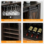 Meuble à vin de style campagnard de 42,5 pouces avec porte coulissante de grange – 15,7P x 42,5L x 69,6H