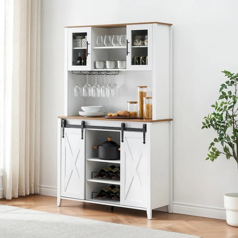 Meuble à vin de style campagnard de 42,5 pouces avec porte coulissante de grange – 15,7P x 42,5L x 69,6H