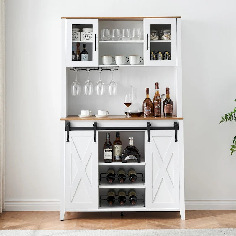 Meuble à vin de style campagnard de 42,5 pouces avec porte coulissante de grange – 15,7P x 42,5L x 69,6H