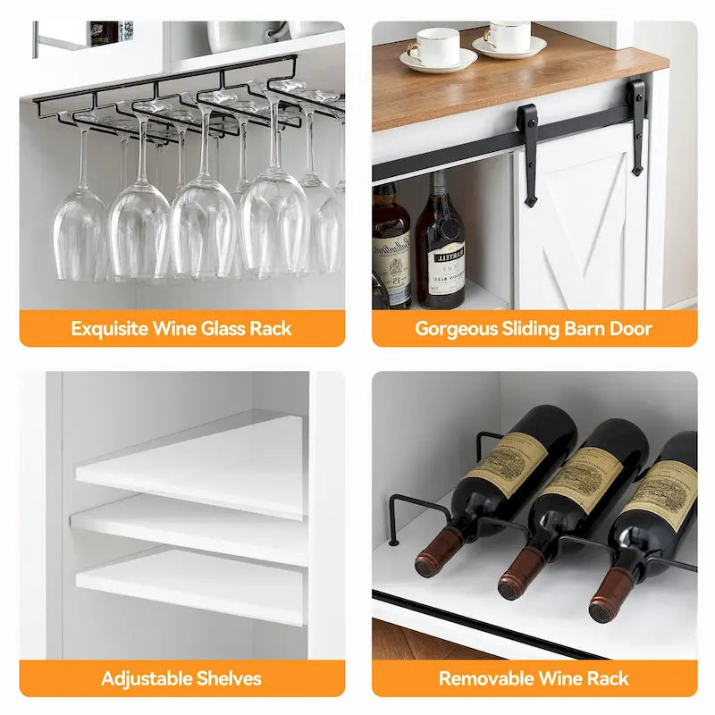 Meuble à vin de style campagnard de 42,5 pouces avec porte coulissante de grange – 15,7P x 42,5L x 69,6H