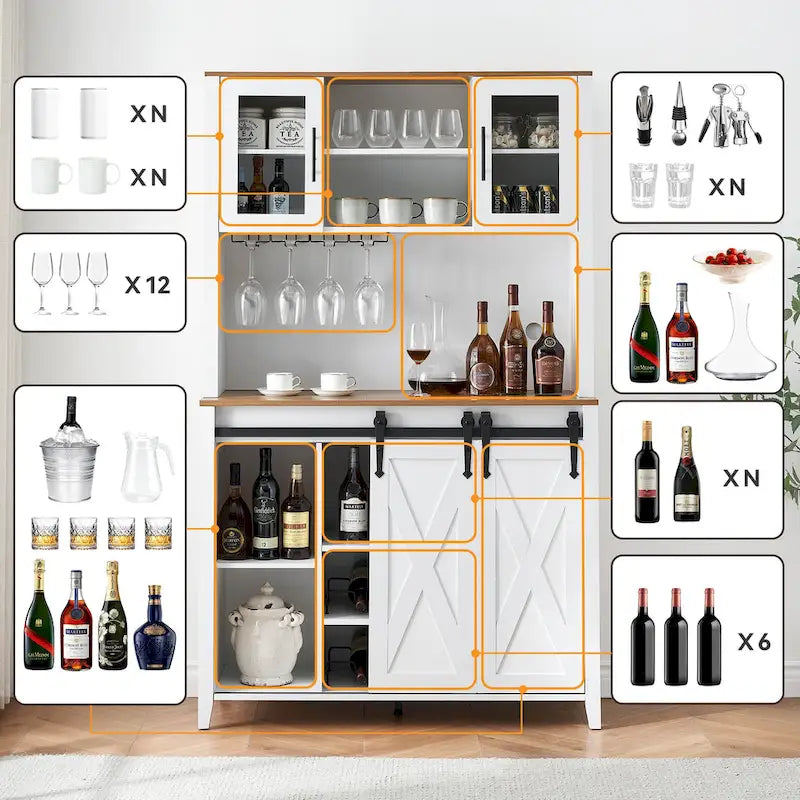 Meuble à vin de style campagnard de 42,5 pouces avec porte coulissante de grange – 15,7P x 42,5L x 69,6H