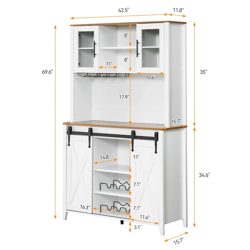 Meuble à vin de style campagnard de 42,5 pouces avec porte coulissante de grange – 15,7P x 42,5L x 69,6H