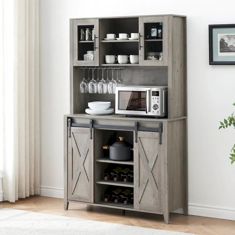 Meuble à vin de style campagnard de 42,5 pouces avec porte coulissante de grange – 15,7P x 42,5L x 69,6H