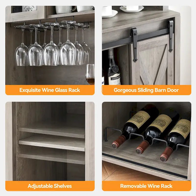 Meuble à vin de style campagnard de 42,5 pouces avec porte coulissante de grange – 15,7P x 42,5L x 69,6H